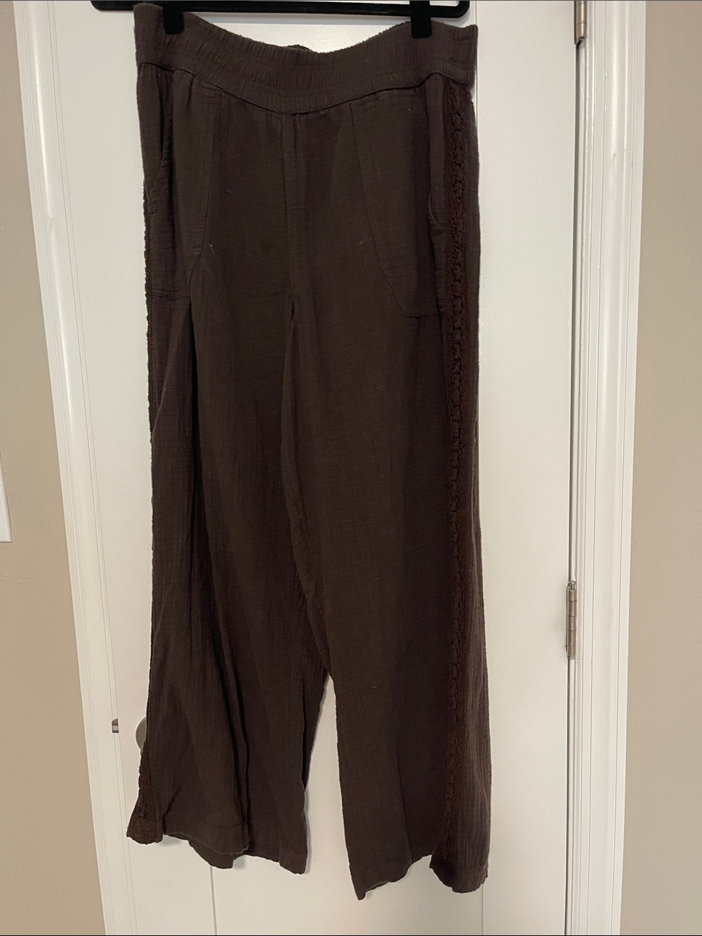 aerie Dark Brown Wide-Leg Pull-On Pants with Side Trim